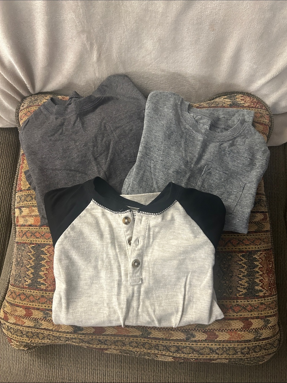 okie dokie Light Gray Henley with Black Raglan Sleeves